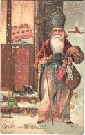 T2/T3 Mikulás / Grüss Vom Nikolaus! / Saint Nicholaus Greeting Art Postcard. P.F.B. Serie 6439. Emb. Litho  (EK) - Ohne Zuordnung