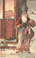 T2/T3 Mikulás / Grüss Vom Nikolaus! / Saint Nicholaus Greeting Art Postcard. P.F.B. Serie 6439. Emb. Litho  (EK) - Unclassified