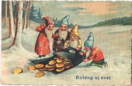 ** T2 Boldog Újévet! Törpék Pénztársával / New Year Greeting Art Postcard With Dwarfes (dwarves) And Coins. Litho - Sin Clasificación