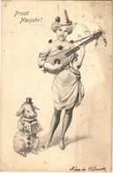 T2 1902 Prosit Neujahr! / New Year Greeting Art Postcard With Clown Lady And Pig. B.K.W.I. No. 2531/1. - Non Classificati