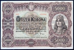 1920. 5000K 'MINTA' Perforációval és Piros '000 000000' Számozással T:I- / Hungary 1920. 5000 Korona With 'MINTA (SPECIM - Ohne Zuordnung