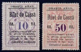 Románia / Arad 1920. 10f 'Orasul Arad - Bilet De Cassa' + 50f 'Orasul Arad - Bilet De Cassa' T:I- Ragasztónyom /  Romani - Ohne Zuordnung