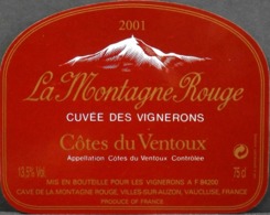 ETIQUETTE De VIN - " CÔTES Du VENTOUX 2001 " - La Montagne Rouge 13,5° - 75cl - Parfait Etat - Montañas