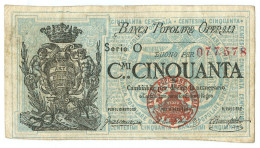 50 CENTESIMI BIGLIETTO FIDUCIARIO BANCA POPOLARE OPERAIA DI ROMA 1872 BB/BB+ - Autres & Non Classés