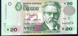 URUGUAY P74a 20 Pesos 1994 Série A Low # 00003574  UNC. - Uruguay