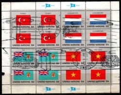 S037.-. UNITED NATIONS - NEW YORK - 1980 -  ONU / UNO / UN - FLAGS SERIES, USED SHEET. TURKEY, LUXEMBOURG,FIJI AND VIETN - Usados