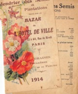 Thème  Métiers .    Agriculture Vieux Papiers Calendrier De Semis  1914 B.H.V 75 Paris        (voir Scan) - Zonder Classificatie