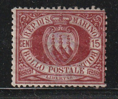 SAINT MARIN - N°15 * (1892-94) 15c Brun Carminé - Unused Stamps