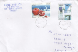 GOOD GREECE Postal Cover To ESTONIA 2019 - Good Stamped: Architecture ; Pomegranate - Briefe U. Dokumente