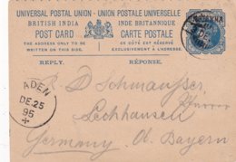 ZANZIBAR  1895  ENTIER POSTAL/GANZSACHE/POSTAL STATIONERY REPONSE AVEC SURCHARGE ZANZIBAR - Zanzibar (...-1963)