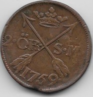 Suède - 2 Ore - 1759 - Sweden