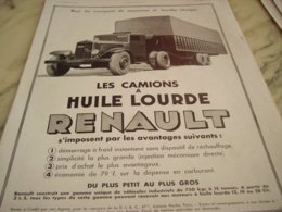 ANCIENNE PUBLICITE CAMION A  HUILE LOURDE RENAULT 1932 - Camions
