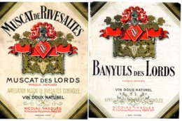 2 étiquettes Vins Banyuls Des Lords Années 50. Nicolau Vasques - Autres & Non Classés