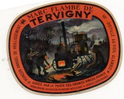 Jolie Etiquette Marc Flambé De Tervigny Années 50. Arbois. - Autres & Non Classés