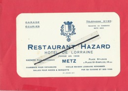 Carte De Visite - Metz  -  Restaurant Hazard - Hotel De Lorraine Fondée En 1858 - Metz