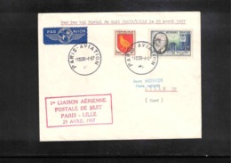 France 1957 First Night Airmail Postline Paris - Lille - 1927-1959 Covers & Documents