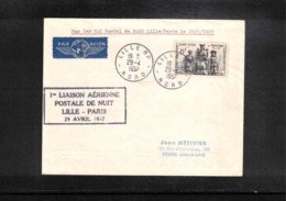 France 1957 First Night Airmail Postline Lille - Paris - 1927-1959 Covers & Documents