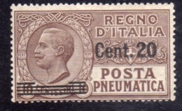 ITALIA REGNO ITALY KINGDOM 1924 1925 RE VITTORIO EMANUELE III POSTA PNEUMATICA CENT.20 SU 10c MNH - Posta Pneumatica