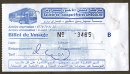 Algeria Ticket Bus Transport Tizi Ouzou - Busticket - Billete De Autobús Biglietto Dell'autobus 2018 - Mondo