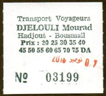 Algeria Ticket Bus Transport Hadjout - Bousmaïl - Busticket - Billete De Autobús Biglietto Dell'autobus 2018 - Mundo