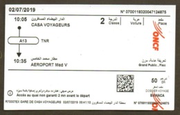 Morocco Ticket Billet  Railway Office National Des Chemins De Fer Train Tren Eisenbahn Zug Tickets - Mondo