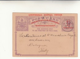 Melbourn, Victoria. Cartolina Intero Postale Dalla Royal Società Of Victoria Per Bologna Italy 1899 - Covers & Documents