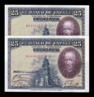 España Spain Pareja 25 Pesetas C. De La Barca 1928 Pick 74b Serie B EBC XF - 1-2-5-25 Peseten