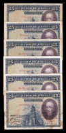 España Lot 6 Banknotes 25 Pesetas C. De La Barca 1928 Pick 74 All Serial BC/MBC F/VF - 1-2-5-25 Pesetas