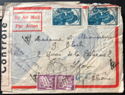 Lettre Par Avion Censurée De Guinée N°143x2  Taxée En Arrivée Avec Taxe Duval N°42x2 TTB - Storia Postale