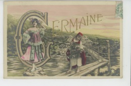 Delcampe - FEMMES - FRAU - LADY - Jolie Carte Fantaisie Femme Et Fillette Prénom GERMAINE - Vornamen