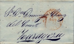 1845 , MANRESA , CARTA COMPLETA CIRCULADA A ZARAGOZA , BAEZA DE MANRESA EN ROJO - ...-1850 Prefilatelia