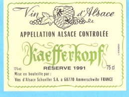 Etiquette-Vin D'Alsace-Kaefferkopf -Réserve 1991- Schueller à Ammerschwihr - Riesling