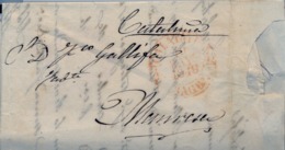 1849 , ARAGÓN / CALATAYUD , CARTA COMPLETA CIRCULADA A MANRESA , BAEZA DE CALATAYUD EN ROJO , Y DE MANRESA AL DORSO - ...-1850 Préphilatélie