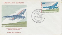 10-1-1975 - F D C - 1ère Liaison Aérienne MORONI - HAHAYA - PARIS - Cartas & Documentos