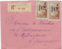 MADAGASCAR - 1943 - FRANCE LIBRE - ENVELOPPE RECOMMANDEE De ANTSIRABE => TANANARIVE - Covers & Documents