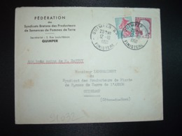 LETTRE TP M. DE DECARIS 0,25 + SEMEUSE 0,20 OBL.12-10 1960 QUIMPER RP FINISTERE (29) FEDERATION SYNDICATS BRETONS DES PR - Sonstige & Ohne Zuordnung