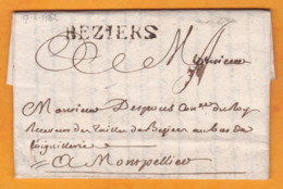 1782 - Marque Postale BEZIERS, Hérault Sur Lettre Pliée Avec Correspondance Familiale Vers Montpellier - 1701-1800: Precursori XVIII