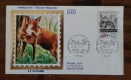 FRANCE, Canidés, Renard, Renards. Yvert N°2541 FDC Carte Enveloppe Premier Jour SUR SOIE Buffon. Cachet Paris - Andere & Zonder Classificatie