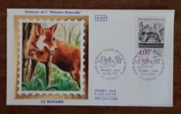 FRANCE, Canidés, Renard, Renards. Yvert N°2541 FDC Carte Enveloppe Premier Jour SUR SOIE Buffon. Cachet MONTBARD - Andere & Zonder Classificatie