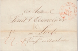 Lettre 12 X 8 Cms. Oblitérée Frankfort Le 7 MER 1845, à Destination Du Locle ( Cachet De La Chaux-de-Fonds - ...-1845 Prephilately