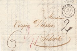 Lettre 12,5 X 9,5 Cms. Oblitérée Avenches Le 11 Août 43, à Destination De Schwitz - ...-1845 Prephilately