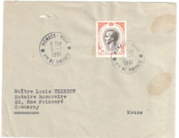 MONACO VILLE Lettre 0,25 F Rainier III Ob   5 4 1961 Dest Commercy Meuse - Lettres & Documents