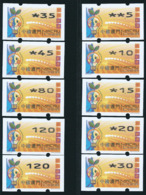 MACAU ENERGY SAVING 2002 ATM LABELS NAGLER N104 TYPE MACHINE SET OF 9 + 1VAR. - Distributori