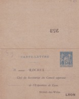 Carte Lettre Sage 15 C Bleu J19 Oblitérée Repiquage Rochex - Tarjetas Cartas