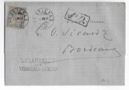 SUISSE - 1871 - LETTRE SC De VERRIERES => BORDEAUX Avec GRIFFE "PD" - Lettres & Documents