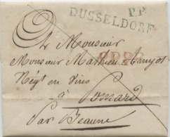 ALLEMAGNE - DUSSELDORF + P.P. BLEU SUR LETTRE AVEC TEXTE POUR LA FRANCE, 1810 - Préphilatélie