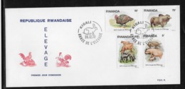 Thème Animaux - Lapin, Buffle, Vache, Mouton, Cochon, Dinde - Rwanda - Enveloppe - Lapins