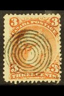 1868-71 3c Brown Red Large Queen On Laid Paper, SG 58a, Neat Target Cancel, Light Crease Across One Corner. For More Ima - Autres & Non Classés