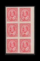 1903-12 2c Pale Rose-carmine IMPERF, SG 177a, Very Fine Used Marginal BLOCK Of 6, Fresh. (6 Stamps) For More Images, Ple - Autres & Non Classés