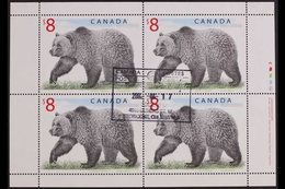 1997 $8 Grizzly Bear (SG 1762b, Unitrade 1694), Superb Used FULL PANE Of 4 (with Inscription In Right Selvedge) And FIEL - Other & Unclassified